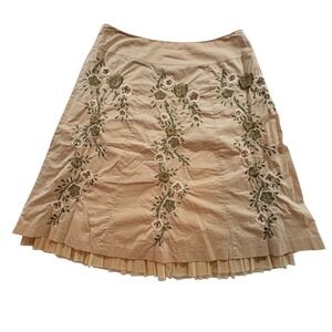Talbots Petites Tan Cotton Floral Embroidered Sequin Tulle Hem A-Line Skirt 8P